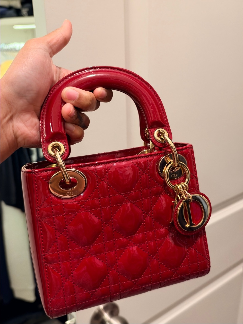 Lady dior red patent leather small - authentication provided